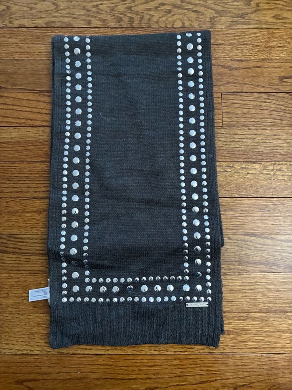 Michael Kors Studded Knit Scarf in Charcoal with Silver Studs